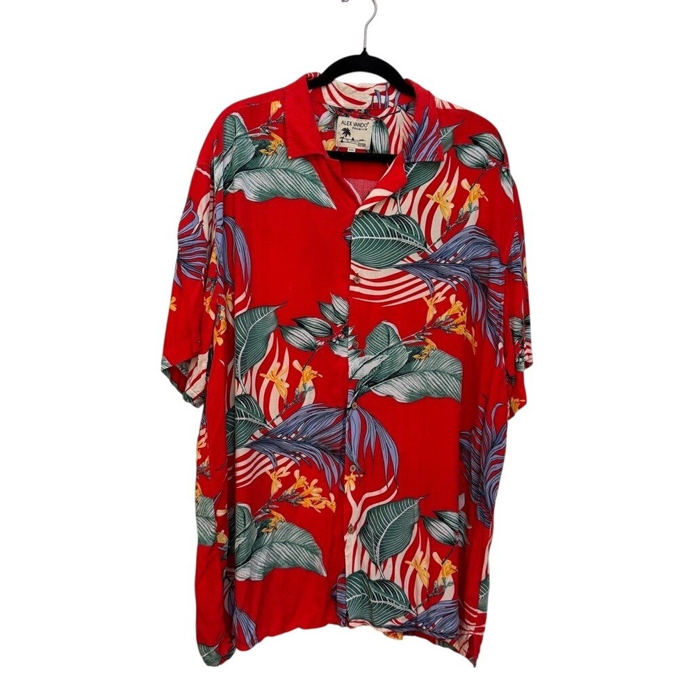 Alex Vando Premium Mens 2XL Red Tropical Floral Palm Leaf Short Sleeve Shirt